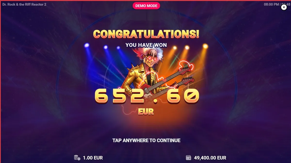 Dr. Rock & the Riff Reactor 2 slot game neon concert stage theme